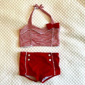 Janie and Jack red and white two piece bathing suit. Size 6.
